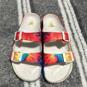 Rainbow tie dye rubber sandals